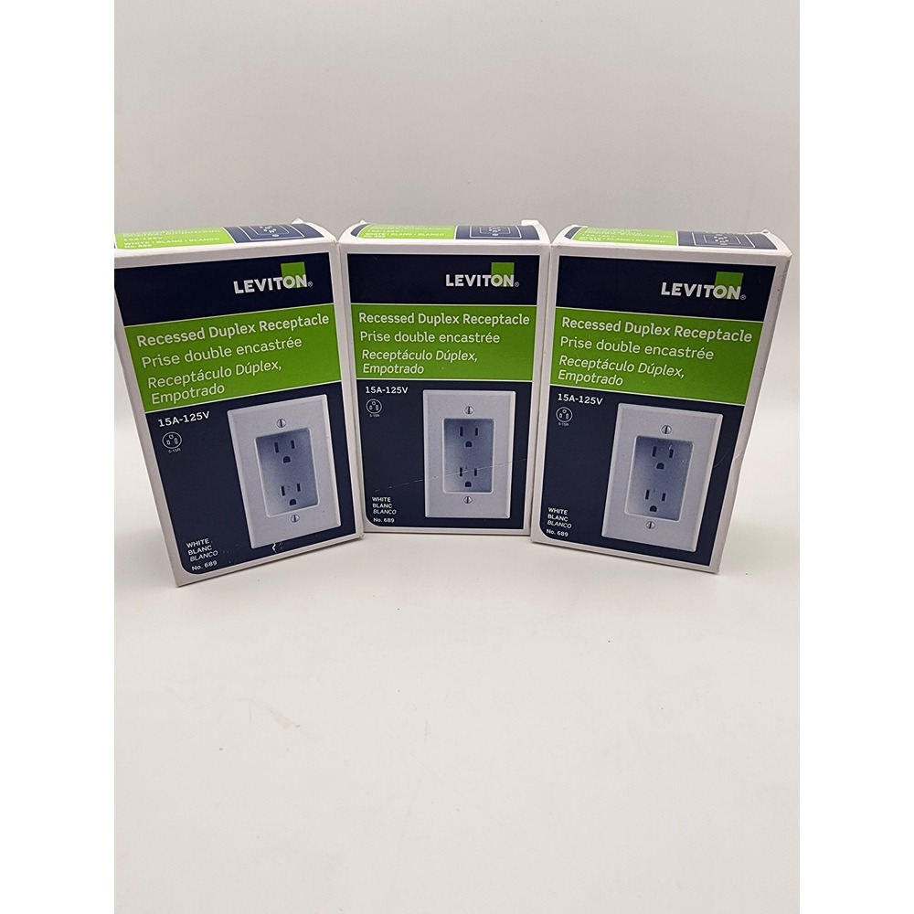 NIB Leviton Recessed Duplex Receptacle 15A 125V White 689 3 Pack